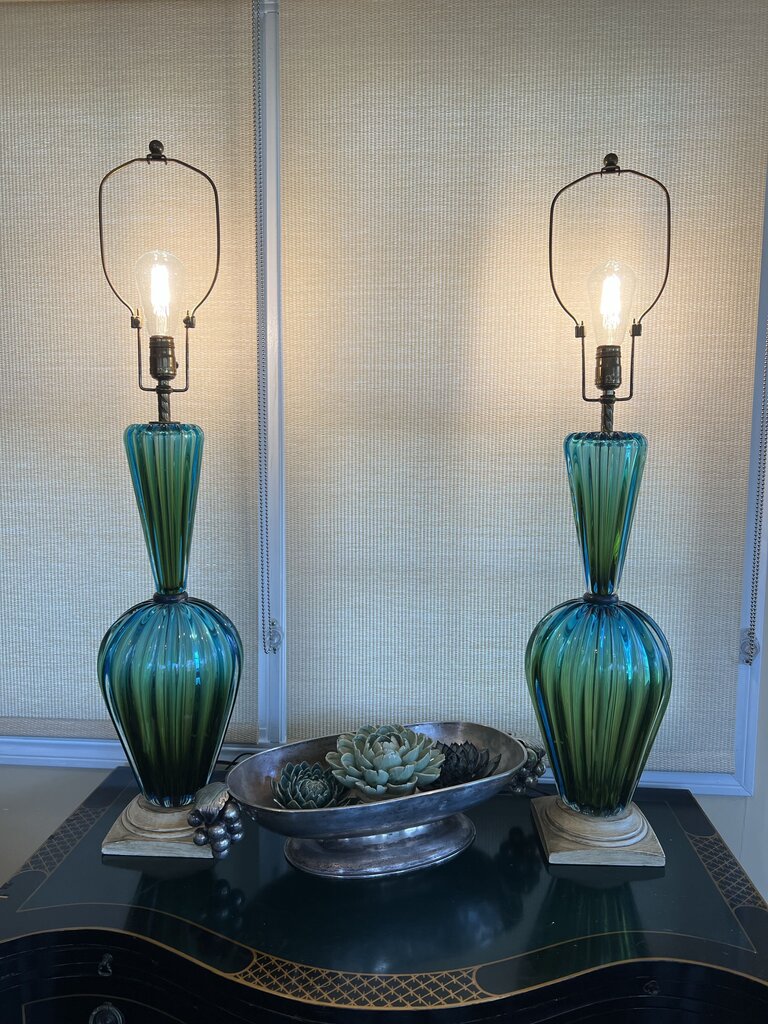 Pair Vintage Seguso Murano Glass Lamps