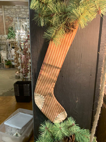 Primitive Red & White Striped Stocket~ 20"