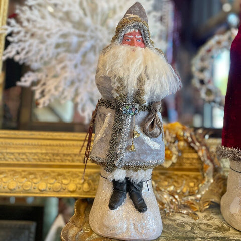 Moxie - Artisan Made Santa in Silver Coat - 15"