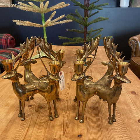 Moxie - RARE STYLE - Pair Brass Deer Candelabras - 11"