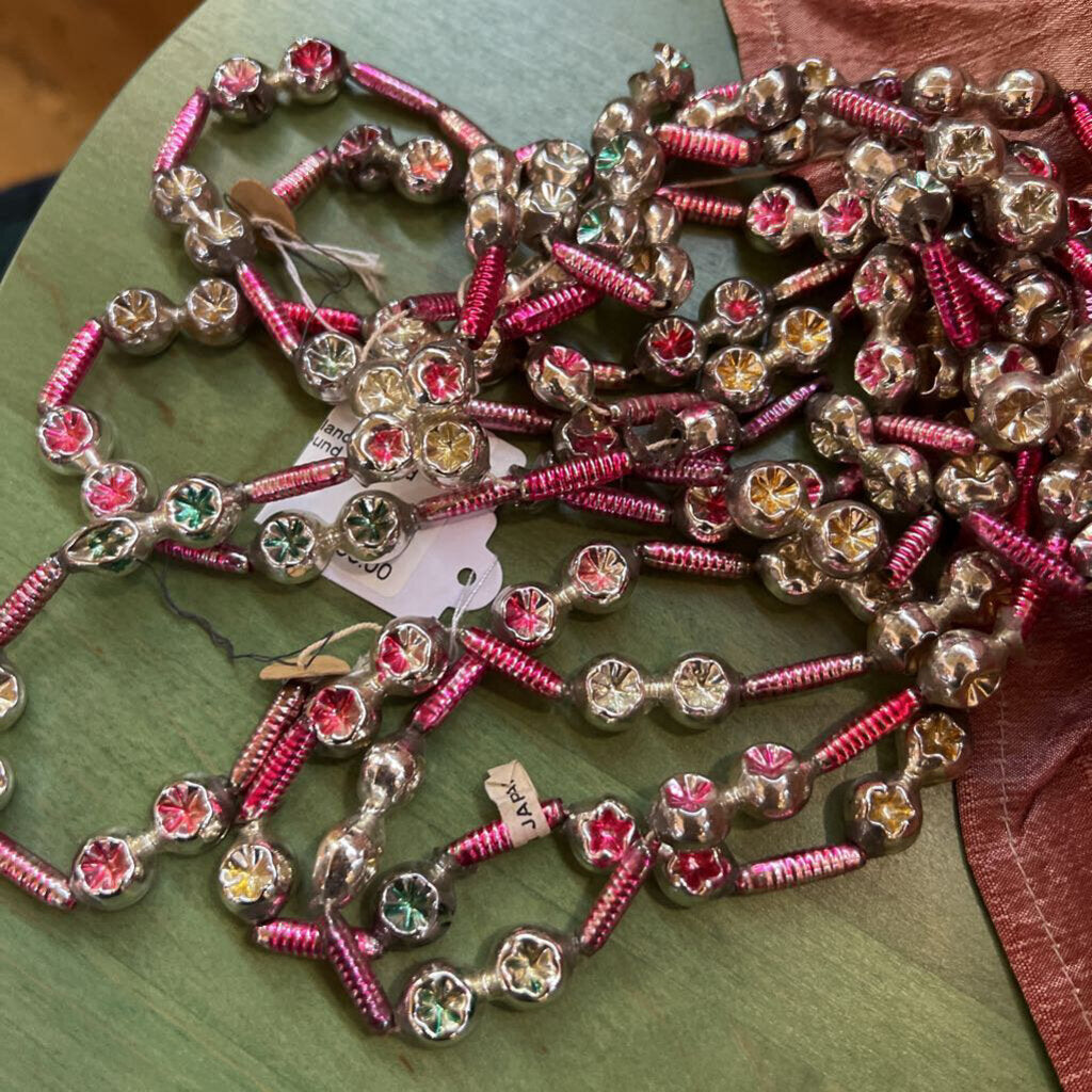 Mercury glass garland, marked Japan, @ 8', as found