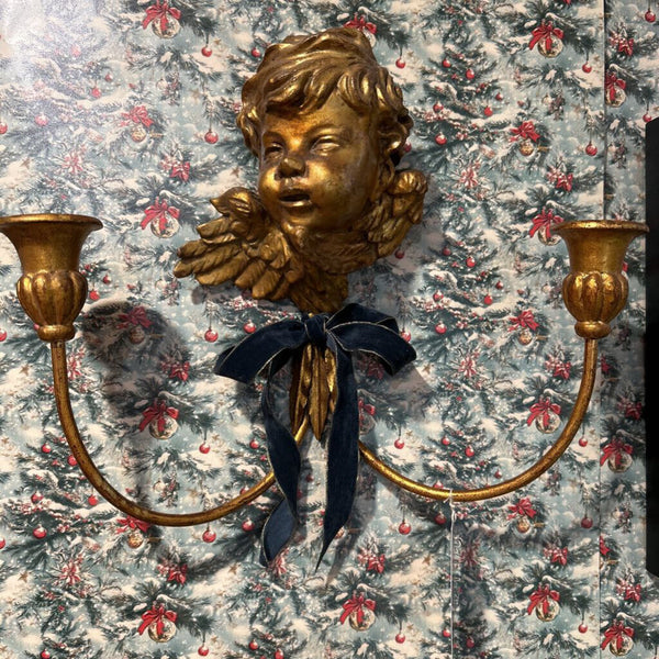 Vintage Cherub Wall Sconces Set of 2. 13.5"w x 11"t