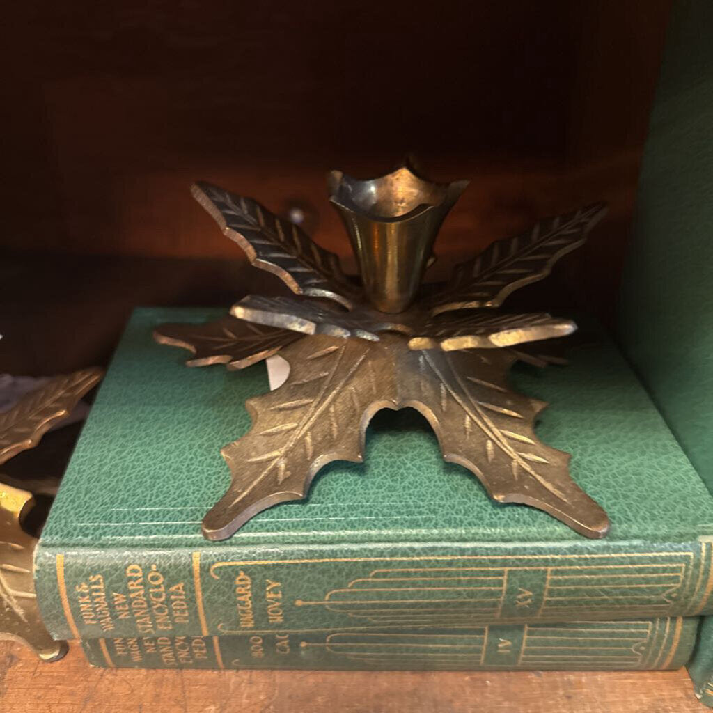 Pair Brass Poinsettia Candleholders