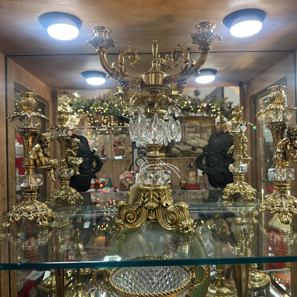 Hollywood Regency Gold/Crystal Candelabra 16x10.5"