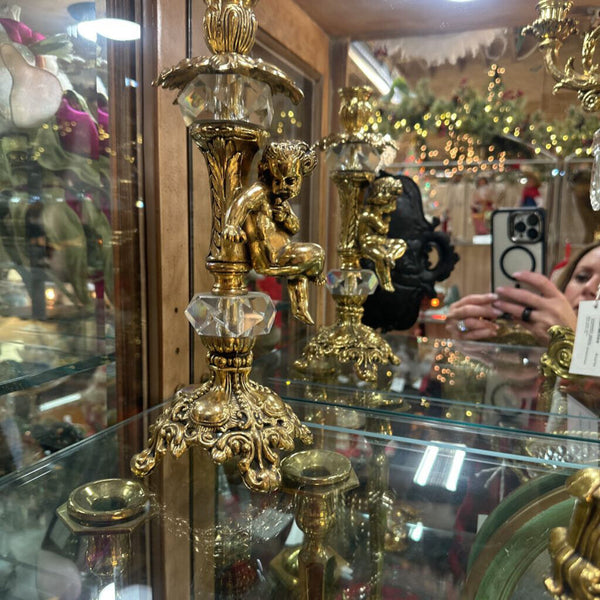 Hollywood Regency Gold/Crystal Candelabra 16x10.5"