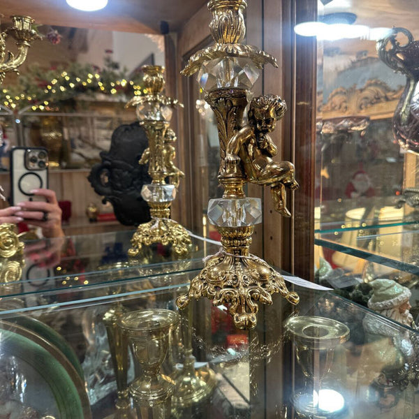 Hollywood Regency Gold/Crystal Candelabra 16x10.5"