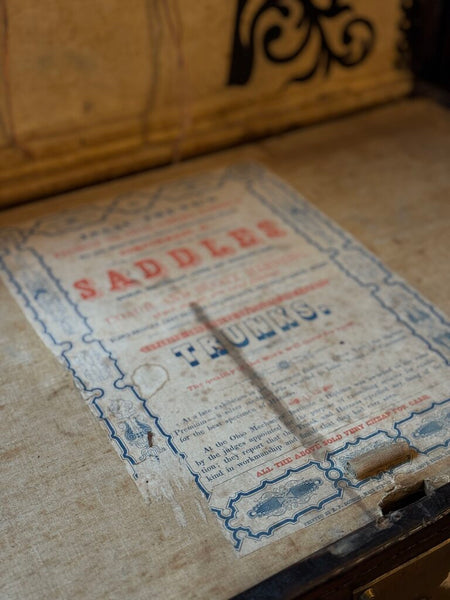 0400 Rare Isaac Young Leather Trunk C. 1850 Jenny Lind Style