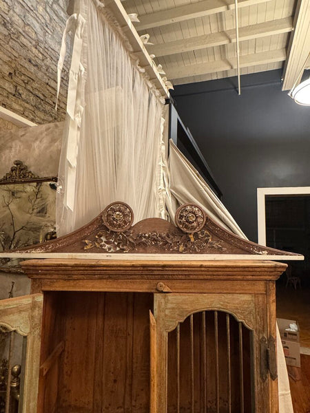 0394 Rustic large wood carved salvage pediment