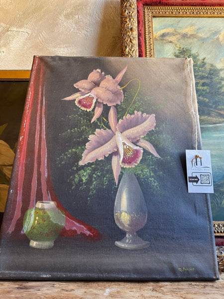 0641 Antique Unframed Floral on Canvas