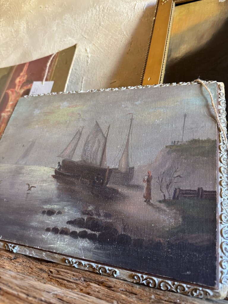 0606 Antique Seascape on Wood Panel