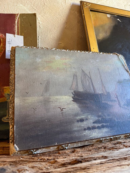 0606 Antique Seascape on Wood Panel