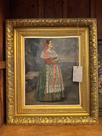 0623 Antique Portrait of Woman in Lace Dress on Canvas