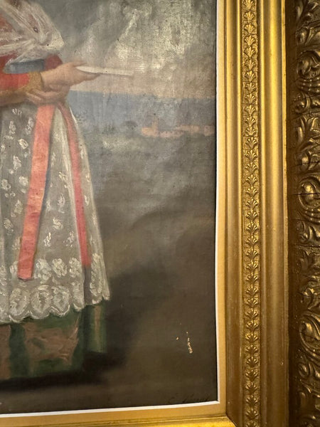 0623 Antique Portrait of Woman in Lace Dress on Canvas