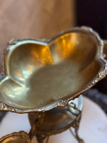 0029 Ornate Brass Tiered Serving Dish w/ 3 bowls