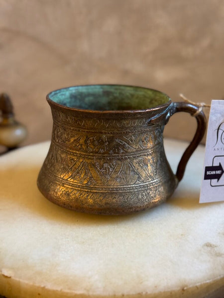 0221 Antique Turkish Copper Etched Mug