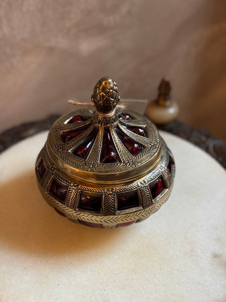 0150 Red Bubble Glass Lidded Jar