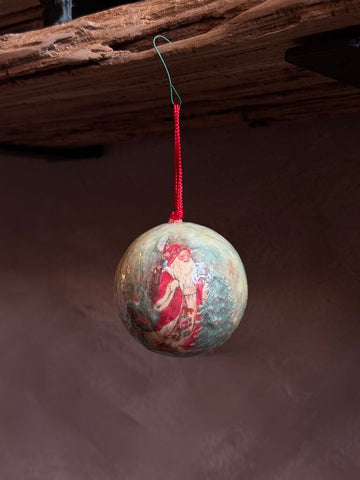 0682 Round Paper Mache Santa Ornament