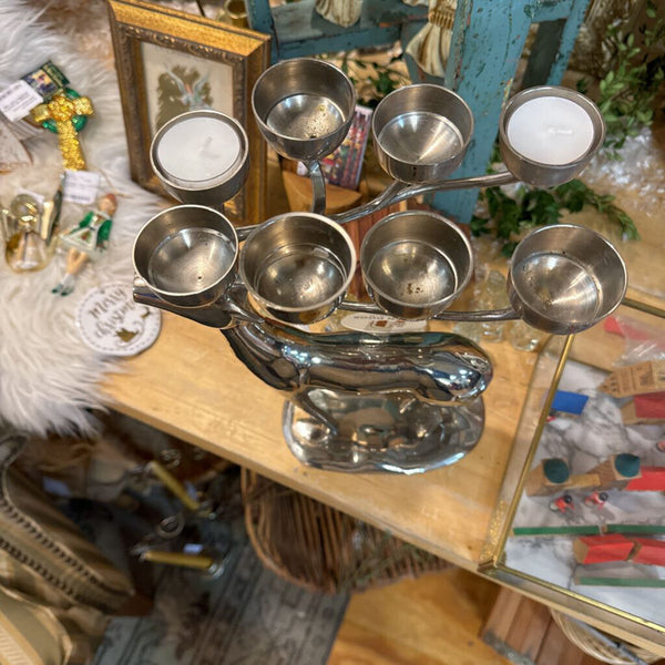 Silver toned deer candle holder