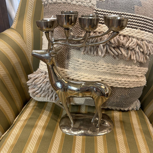 Silver toned deer candle holder