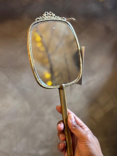 0528 Brass Bow Motif Hand Mirror