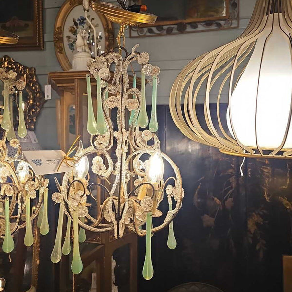 Antique Murano jade drop crystals chandelier