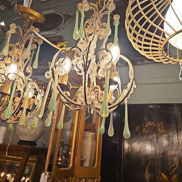 Antique Murano jade drop crystals chandelier