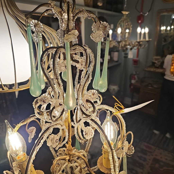 Antique Murano jade drop crystals chandelier