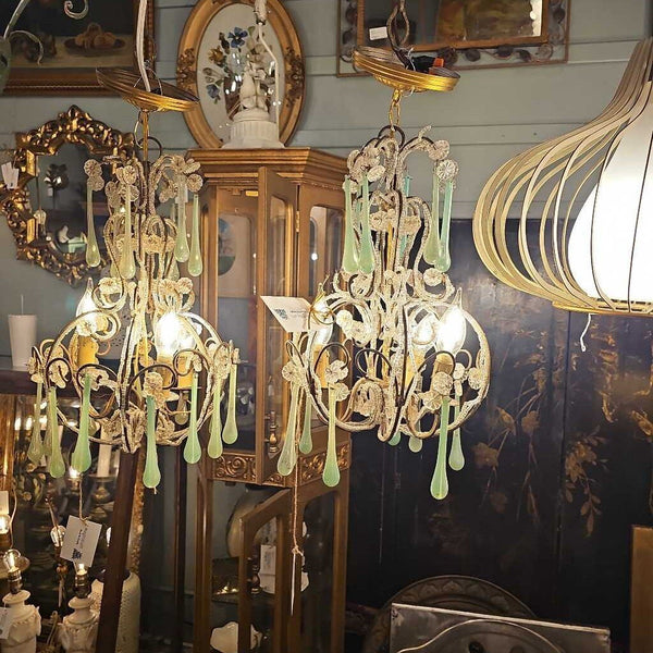 Antique Murano jade drop crystals chandelier