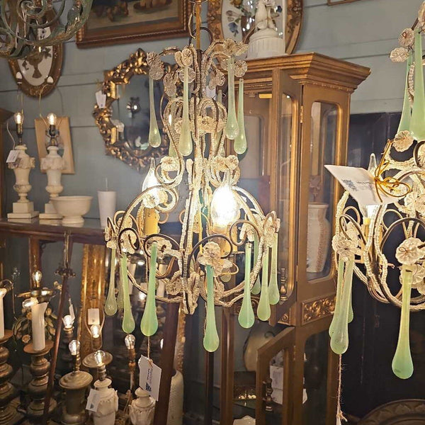 Antique Murano jade drop crystals chandelier