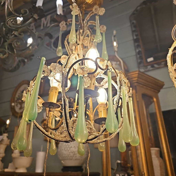 Antique Murano jade drop crystals chandelier