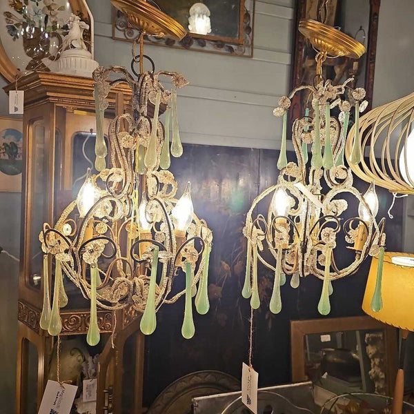 Antique Murano jade drop crystals chandelier