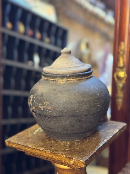 0381 Antique Clay Lidded Vessel