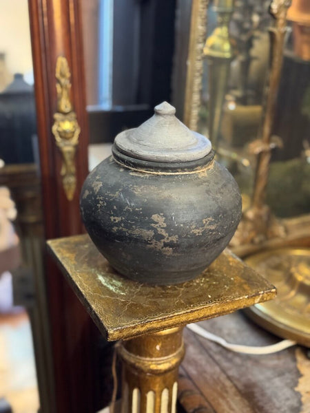 0381 Antique Clay Lidded Vessel