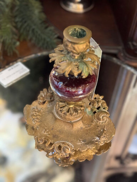 0534 Victorian Metal & Glass Candle Holder