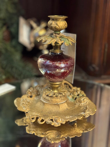 0534 Victorian Metal & Glass Candle Holder