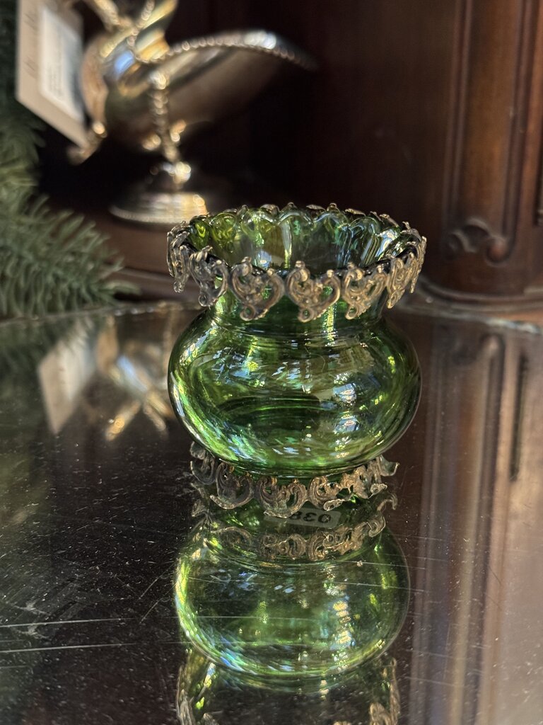 0386 French Emerald Glass & Bronze Bud Vase