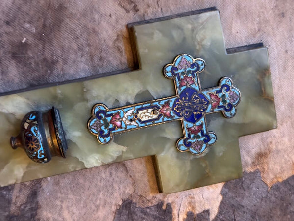 0574 Onyx French Champleve Holy Water Font