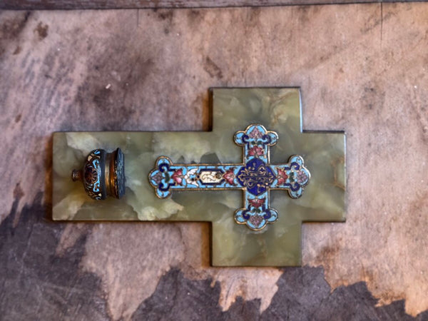 0574 Onyx French Champleve Holy Water Font