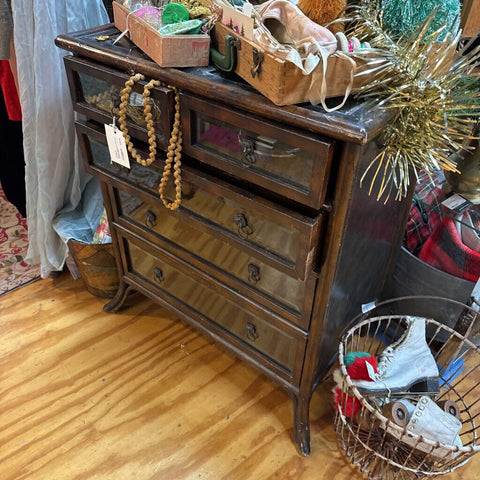 Maitland Smith leather side glass drawers cabinet