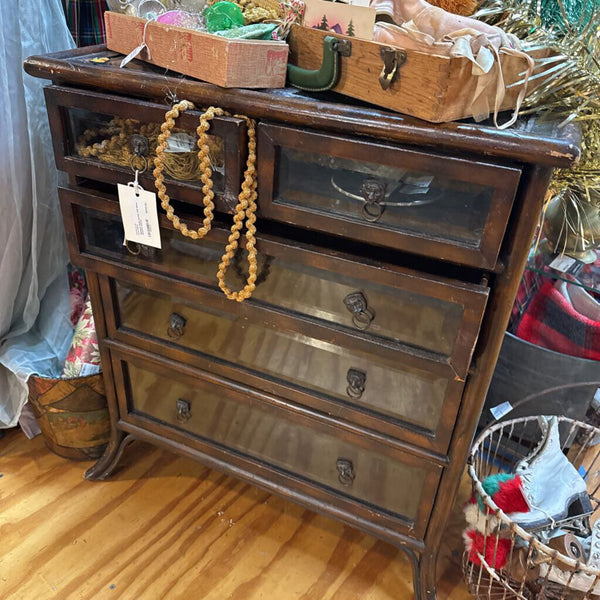 Maitland Smith leather side glass drawers cabinet