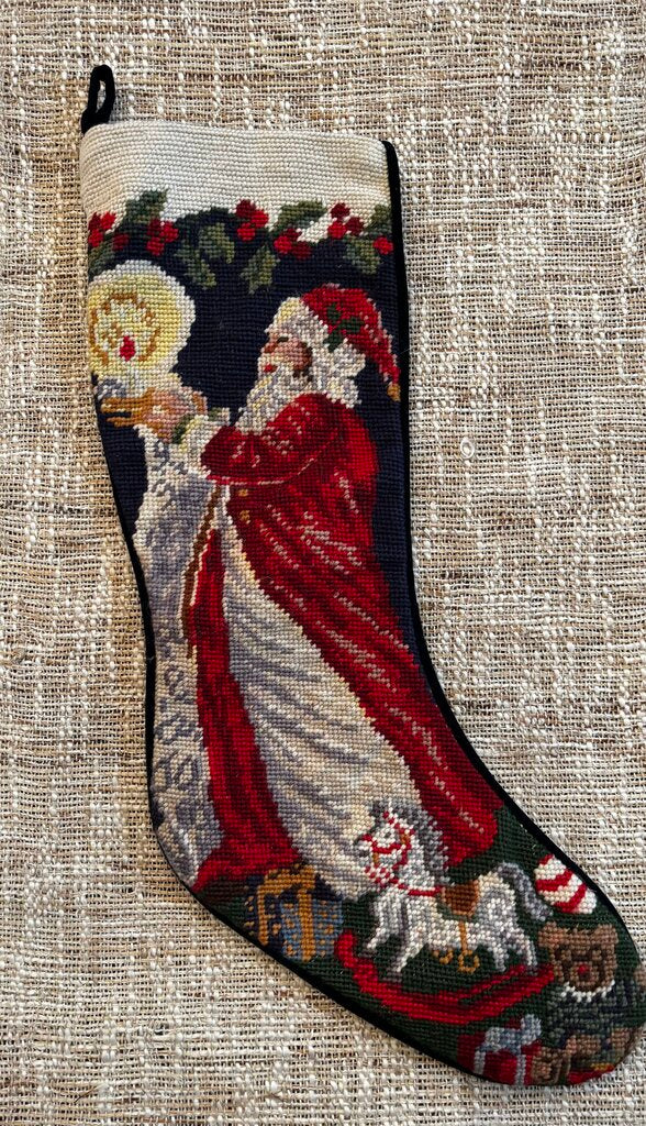 Vintage Embroidered Santa Christmas Stocking