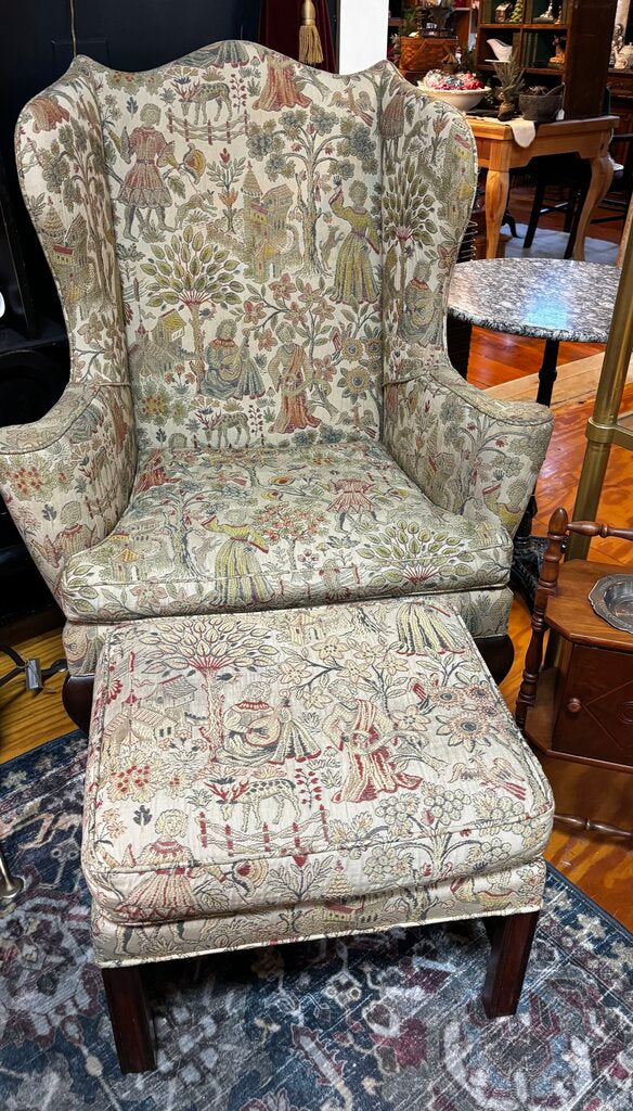 Kittinger Colonial Williamsburg Mahogany New England Style Wing Chair w/Ottoman (in store PU)