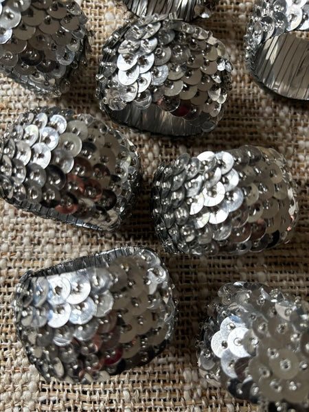 Set of 8 Silver Sequined Napkin Rings