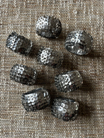 Set of 8 Silver Sequined Napkin Rings
