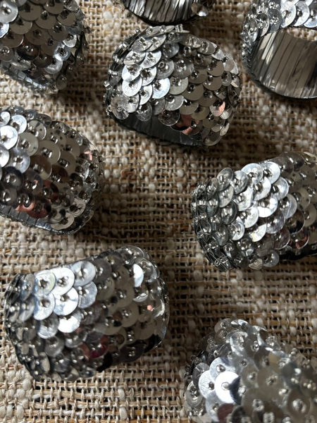Set of 8 Silver Sequined Napkin Rings