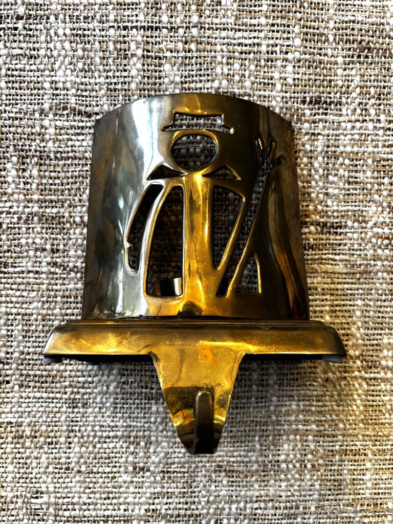 Vtg Heavy Brass Snowman Stocking Holder