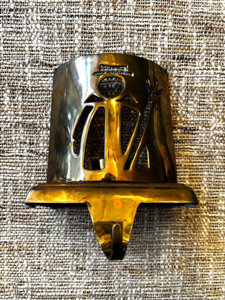 Vtg Heavy Brass Snowman Stocking Holder