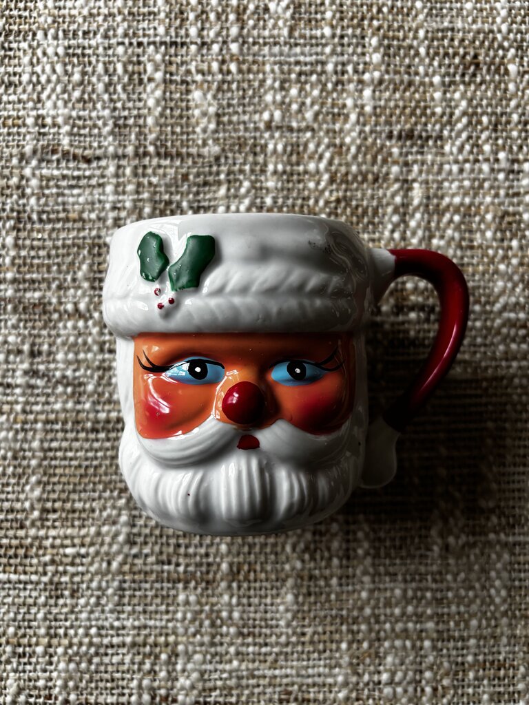 Santa Claus Face Mug Christmas Ceramic Cup Blue Eyes Holly Red Nose