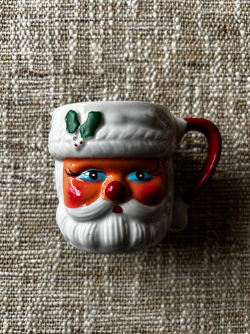 Santa Claus Face Mug Christmas Ceramic Cup Blue Eyes Holly Red Nose