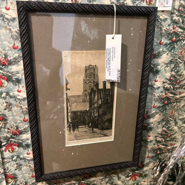 Framed Etching by Dutch Artist Jan Sirks 1885-1973 "Large Torenstraat, Rotterham